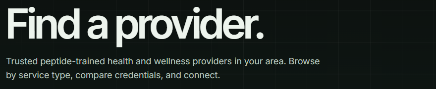 The PeptideIQ provider directory heading, reading: Trusted peptide-trained health and wellness providers in your area.
