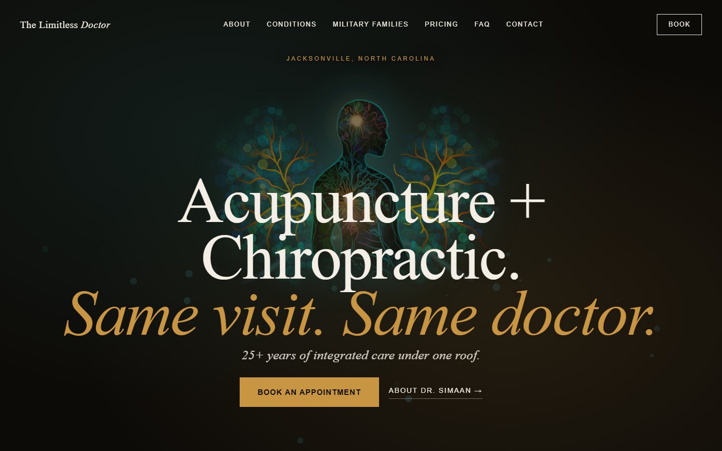Homepage of a chiropractic and acupuncture practice